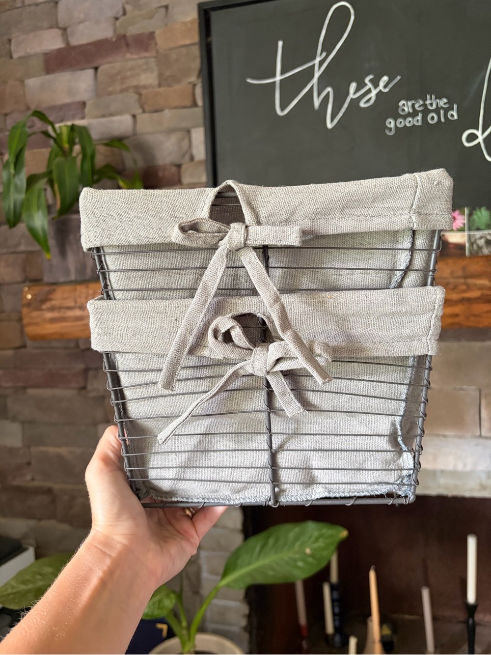 Neutral Gray Fabric-Lined Wire Storage Basket - Home Accents